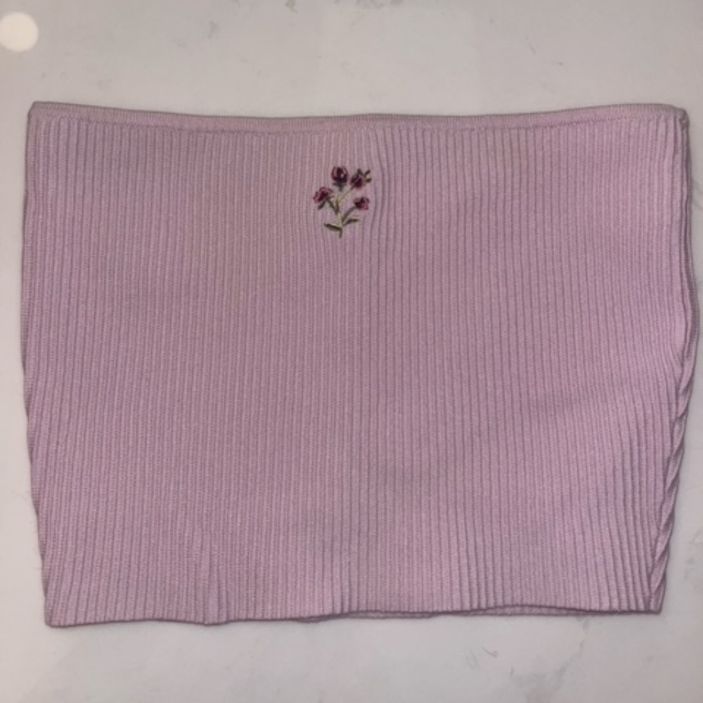 Lottie Moss Pink Flower Ribbed Y2K Crop Tube Top Size XS